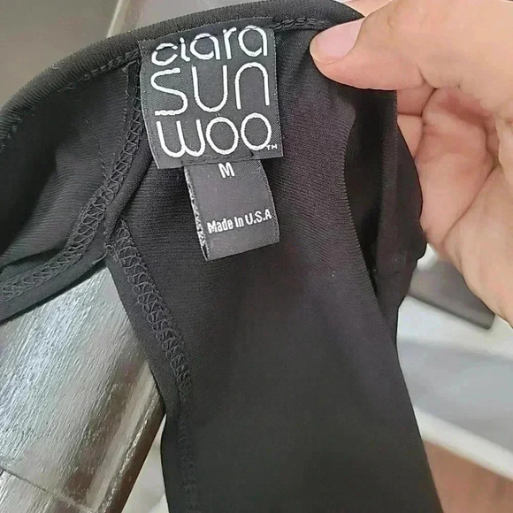 Clara Sun Woo Black Stretch Knit Sleeveless Maxi Dress Side Slit Keyhole Size M - Picture 5 of 5